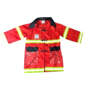 Kids Firefighter Costume Jacket Role Play Red Reflective Stripes Fire Dept Badge